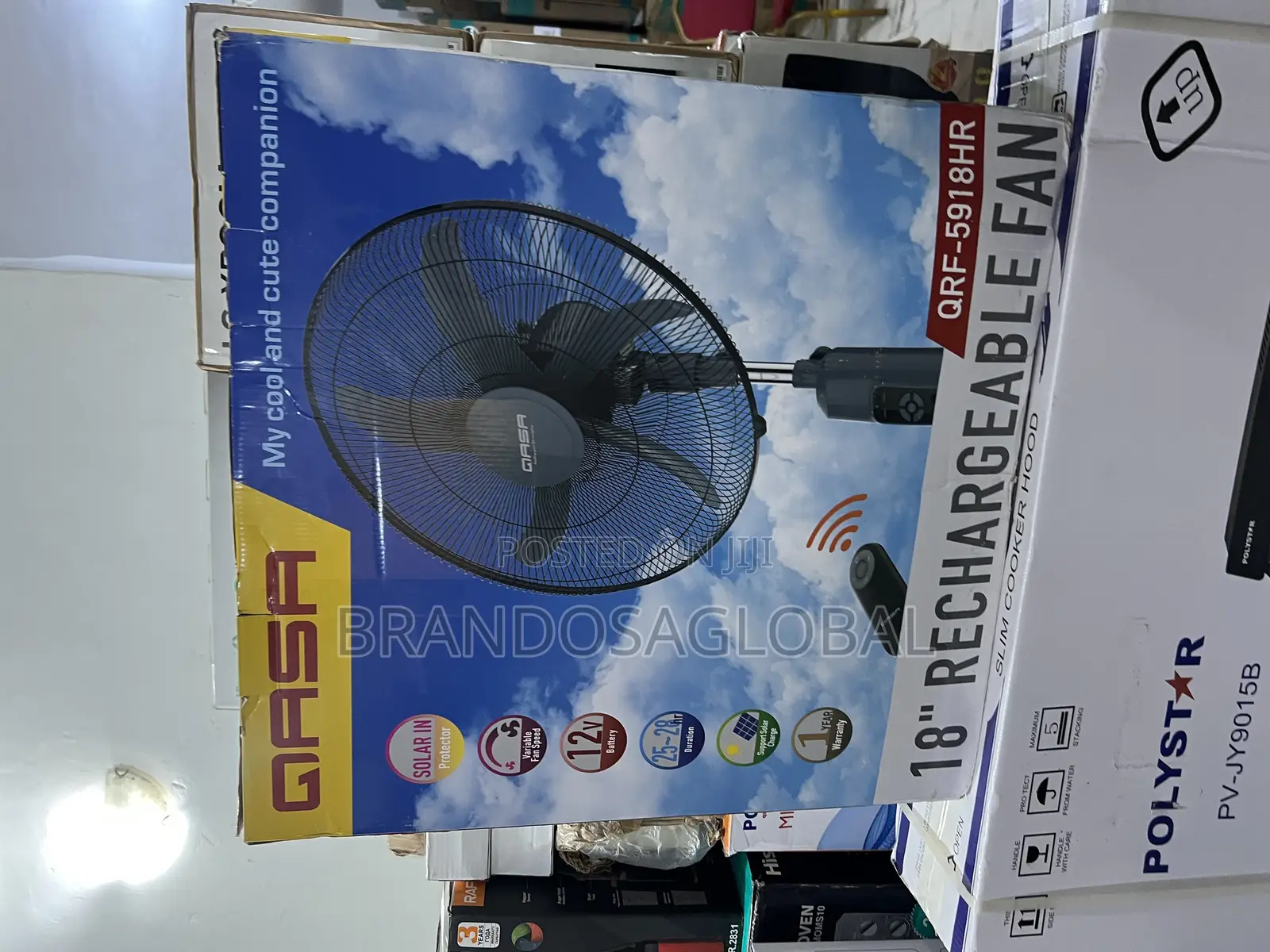Qasa 18 Inches Rechargeable Fan With Solar Panel