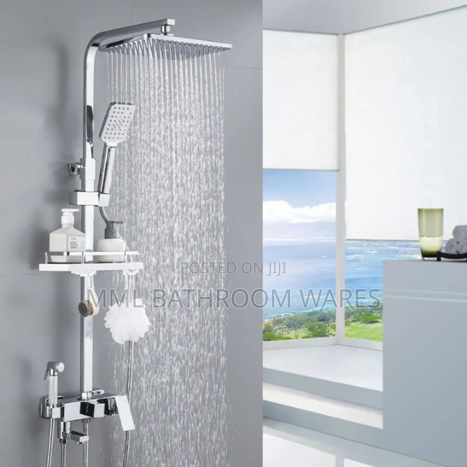 Chrome Shower Mixer With Bidet Spray and Rack