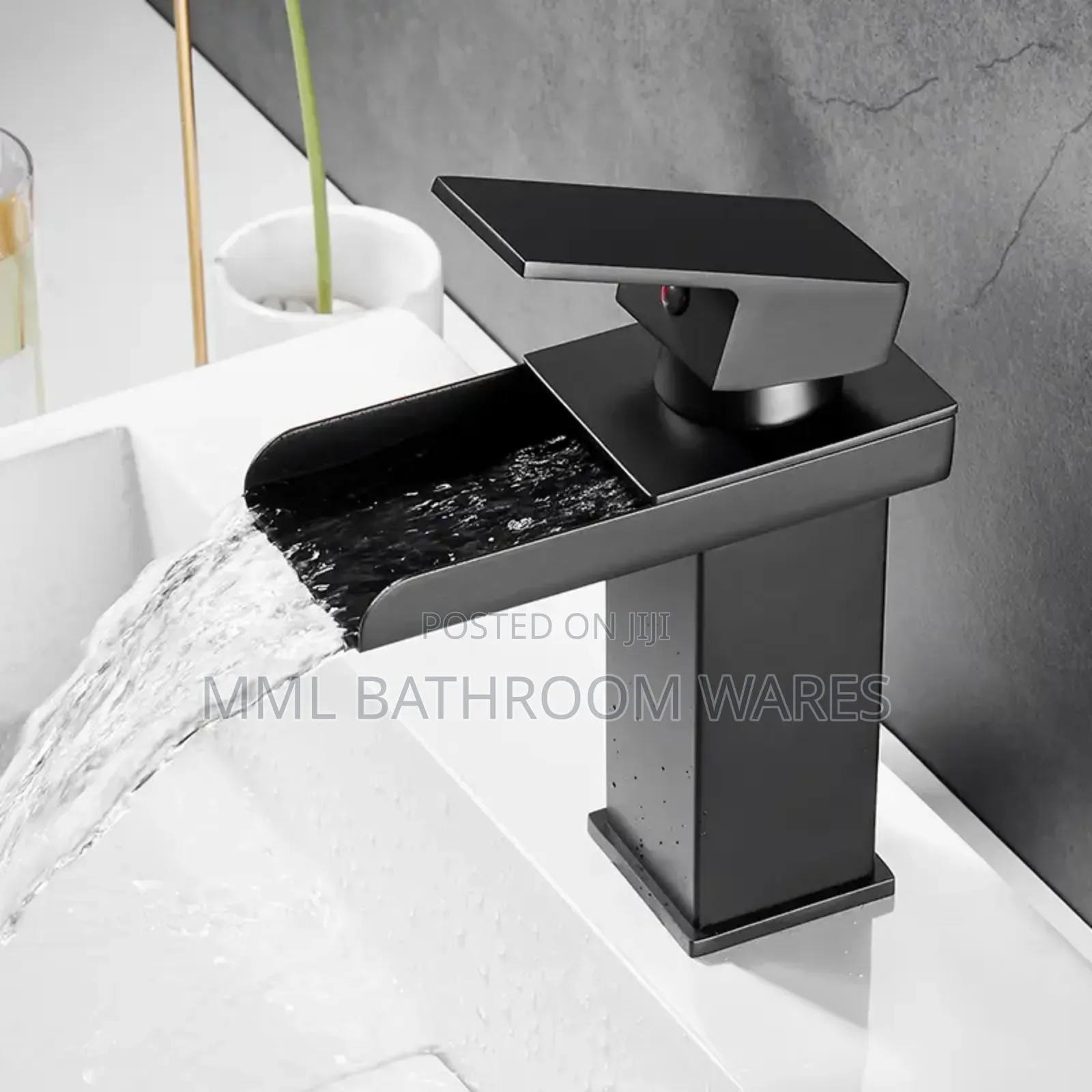 Black Half-Cut Waterfall Basin Mixer