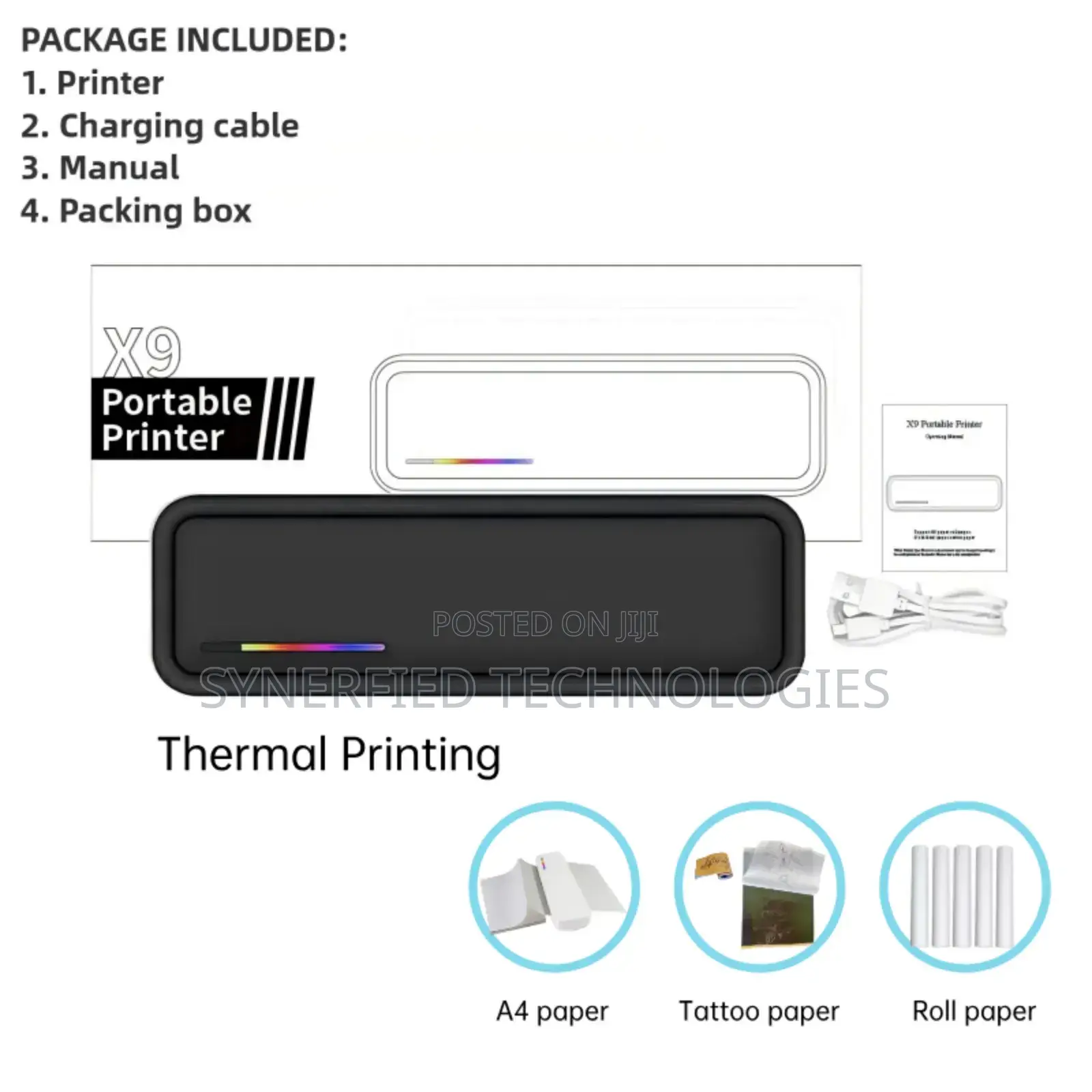 Portable A4 Thermal Printer No Ink, Bluetooth, Works on Phone