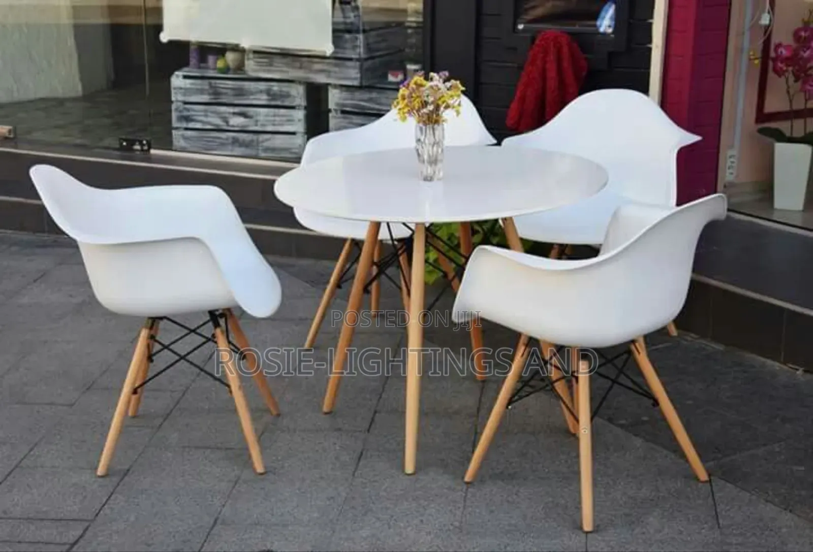 Aesthetic MDF Dinning Table × 4 Chairs With Armrest Support
