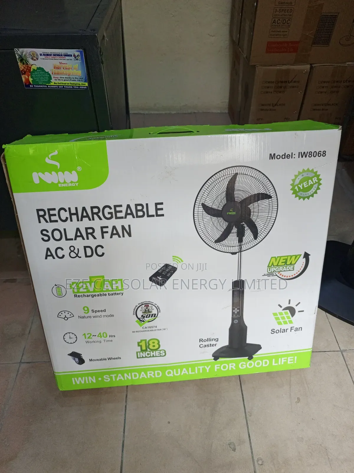 18inches Solar Rechargeable Standing Fan