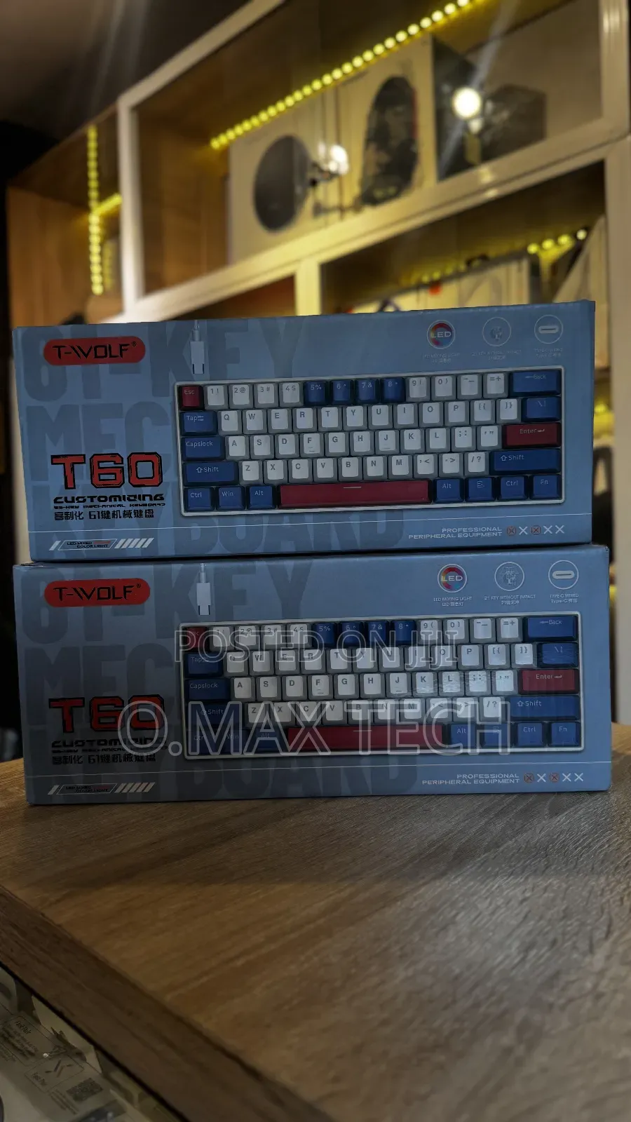 T-wolf T60 63 Keys Office Computer Gaming Wired Mechanical Keyboard