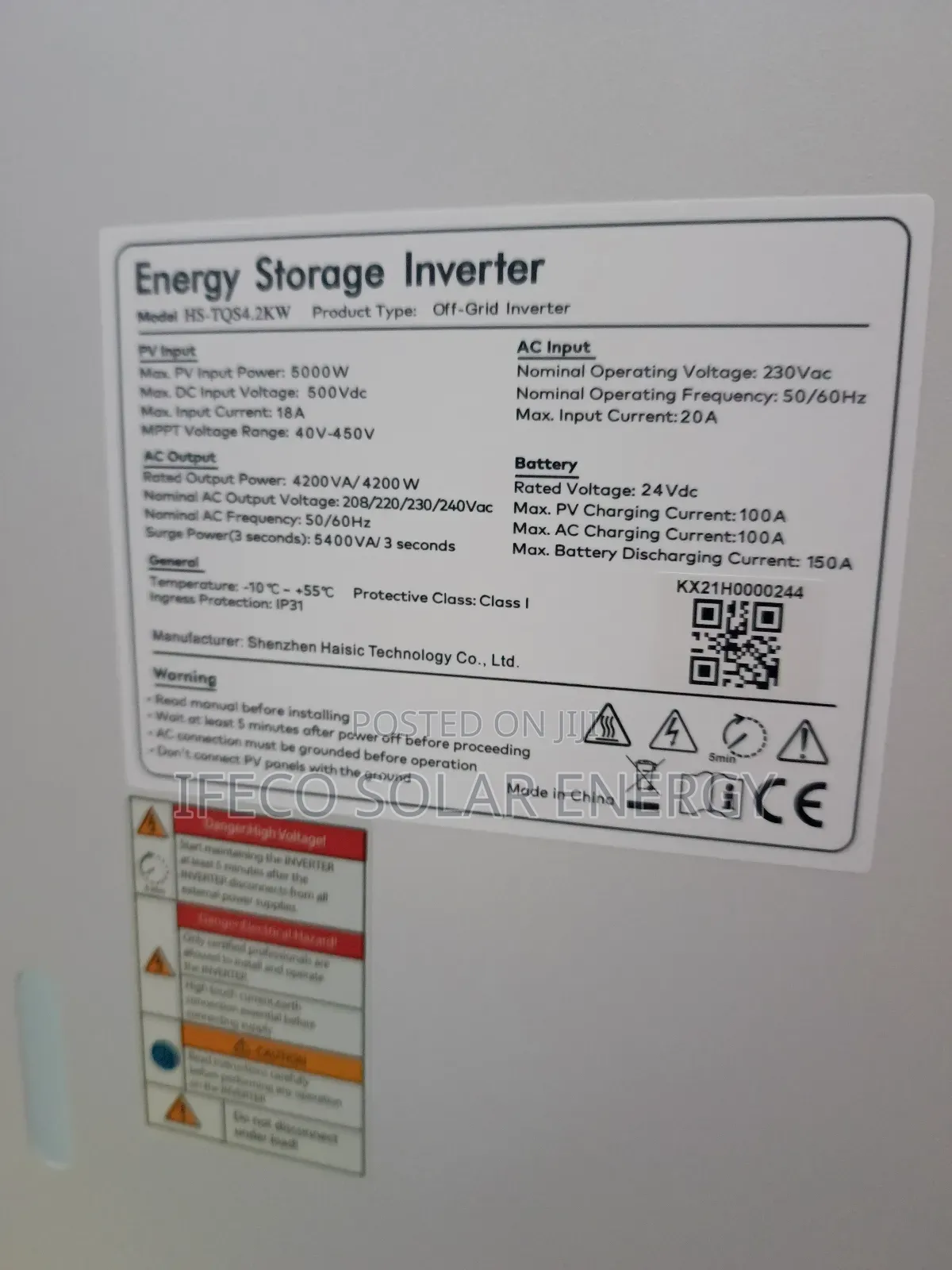 Haisic 8kwh Battery and 4.2kva Inverter
