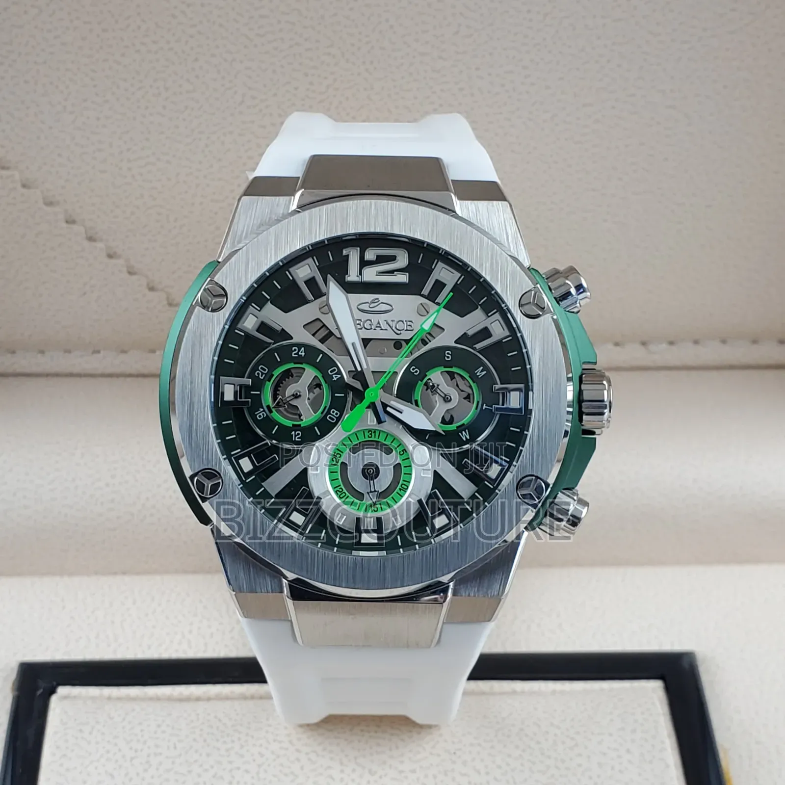 Original Elegance White Rubber Strap, Chronograph, Mechanical Watch