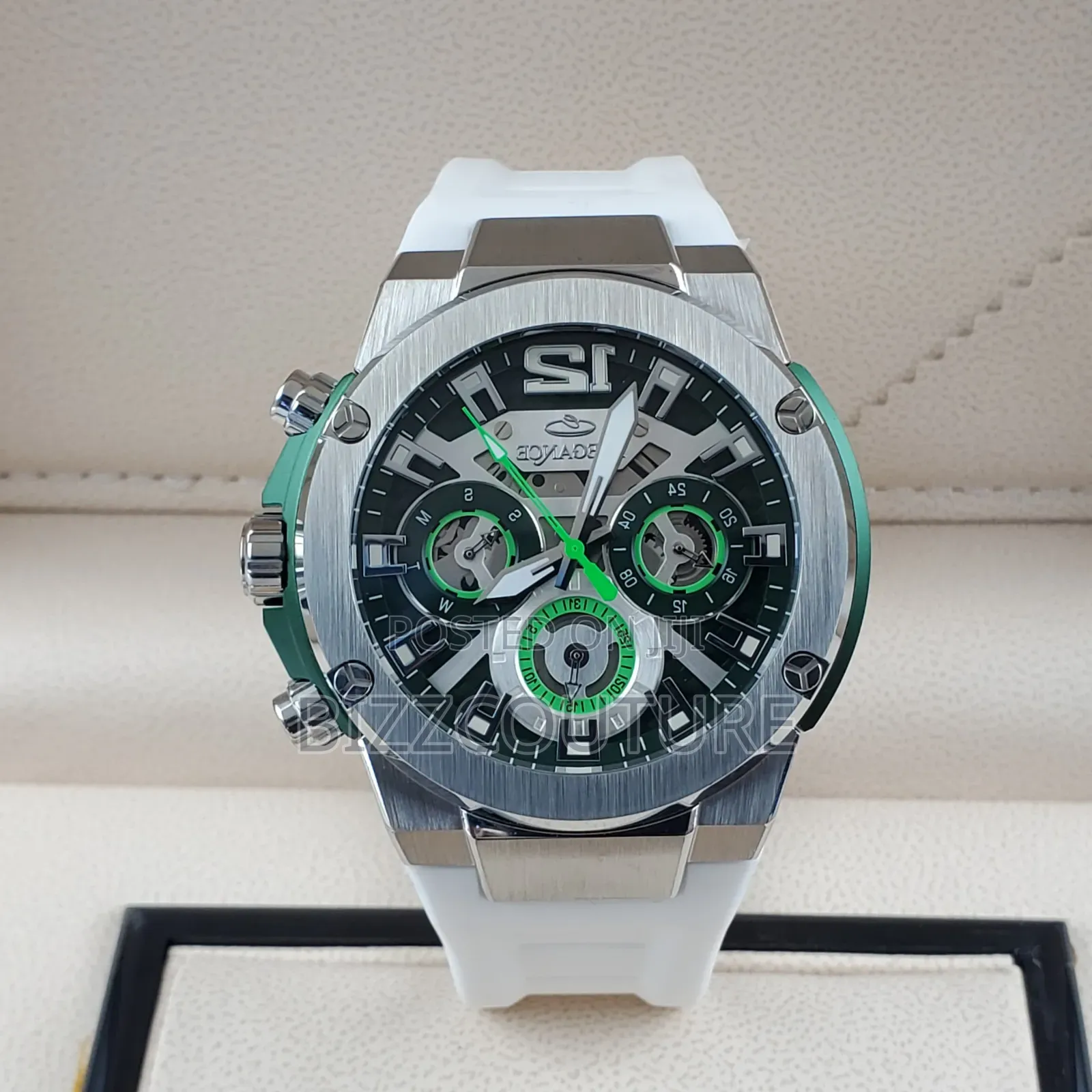 Original Elegance White Rubber Strap, Chronograph, Mechanical Watch