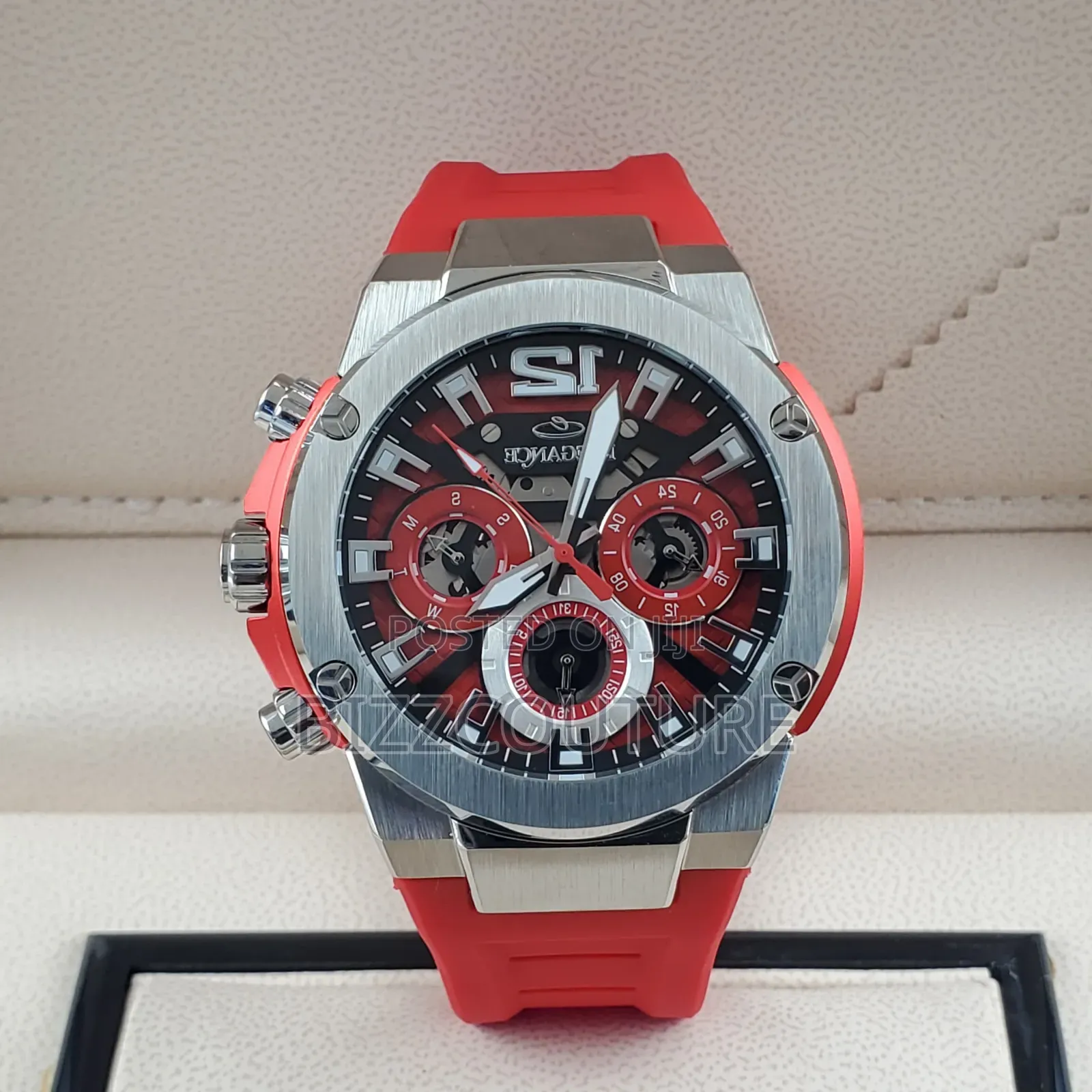 Original Elegance Red Rubber Strap, Chronograph, Mechanical Watch