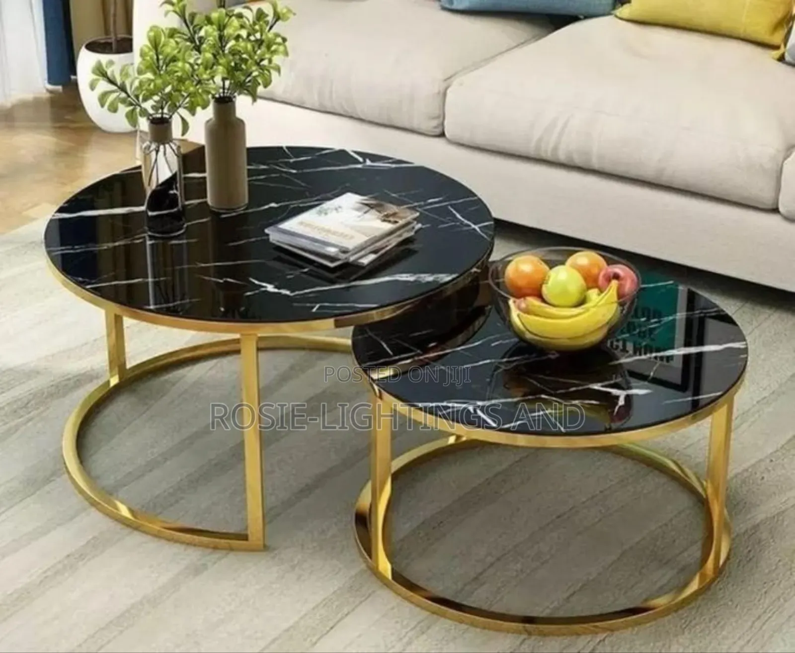 1 + 1 New Modern Living Room Marble Center Table - Black Top