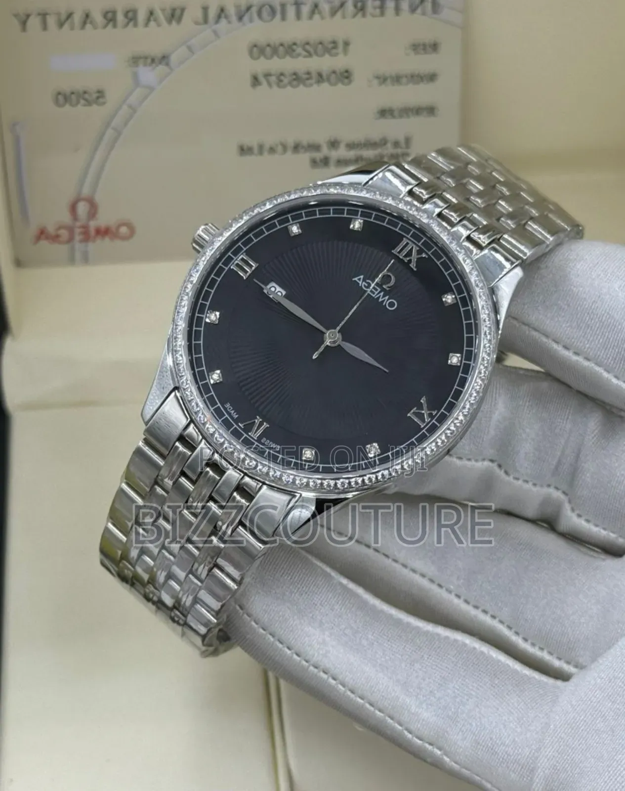 Original Omega Silver Stainless Steel, Calendar, Quartz Watch