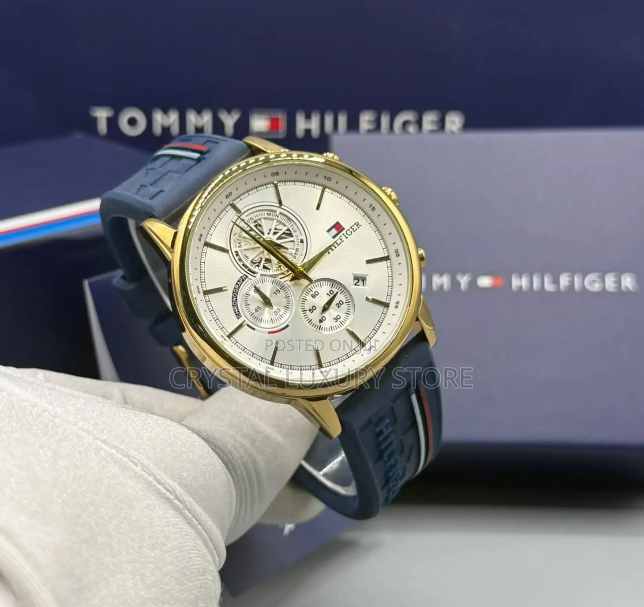 Tommy Hilfiger Quality Luxury Chronograph Rubber Strap Wristwatch