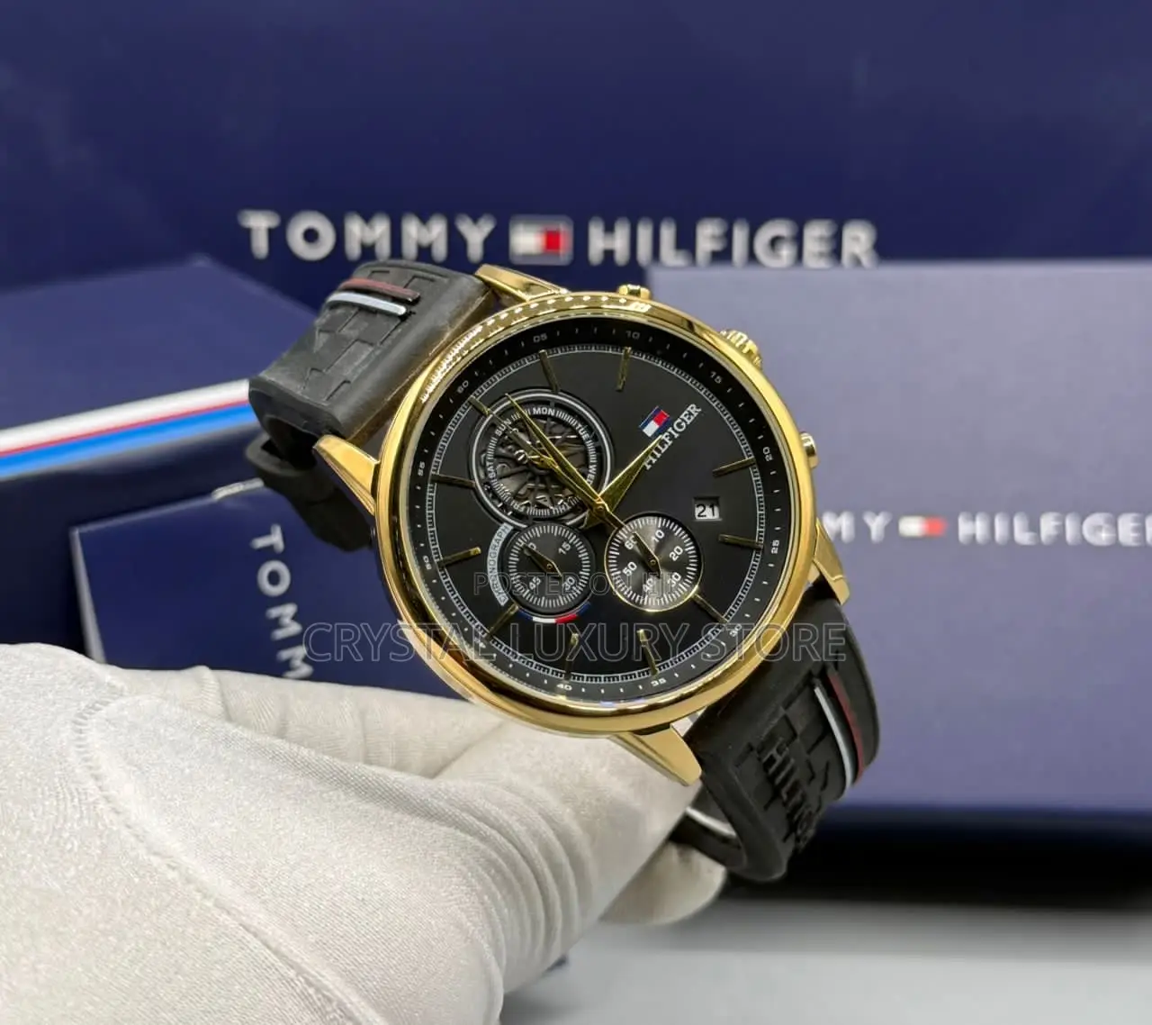 Tommy Hilfiger Quality Luxury Chronograph Rubber Strap Wristwatch