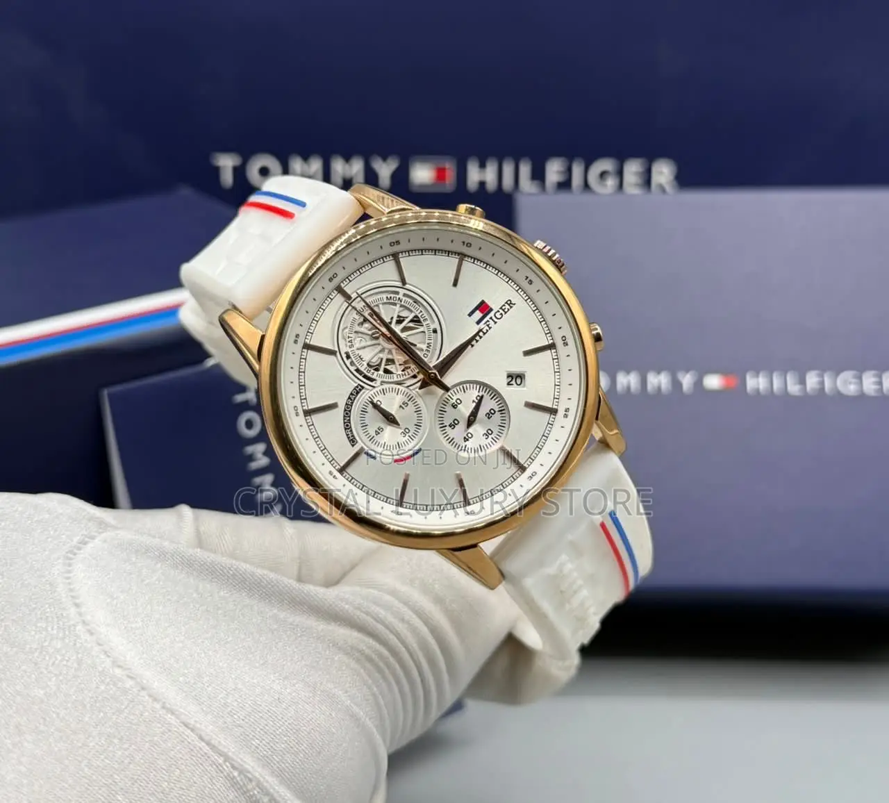 Tommy Hilfiger Quality Luxury Chronograph Rubber Strap Wristwatch