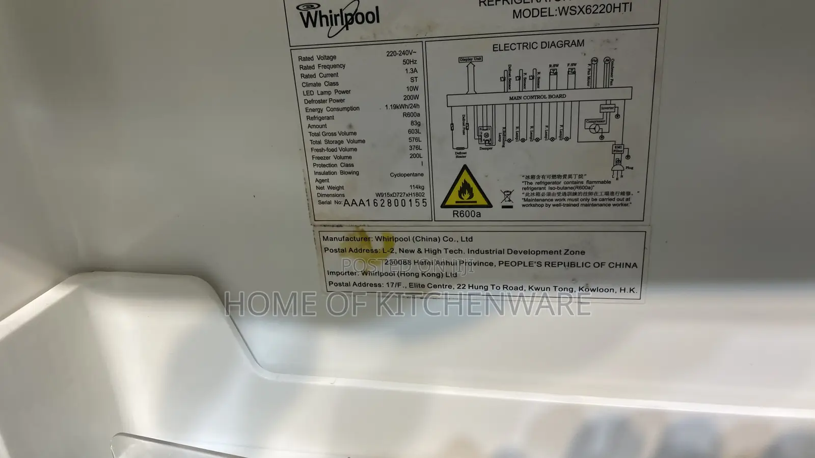 Side by Side Whirlpool Refrigerator