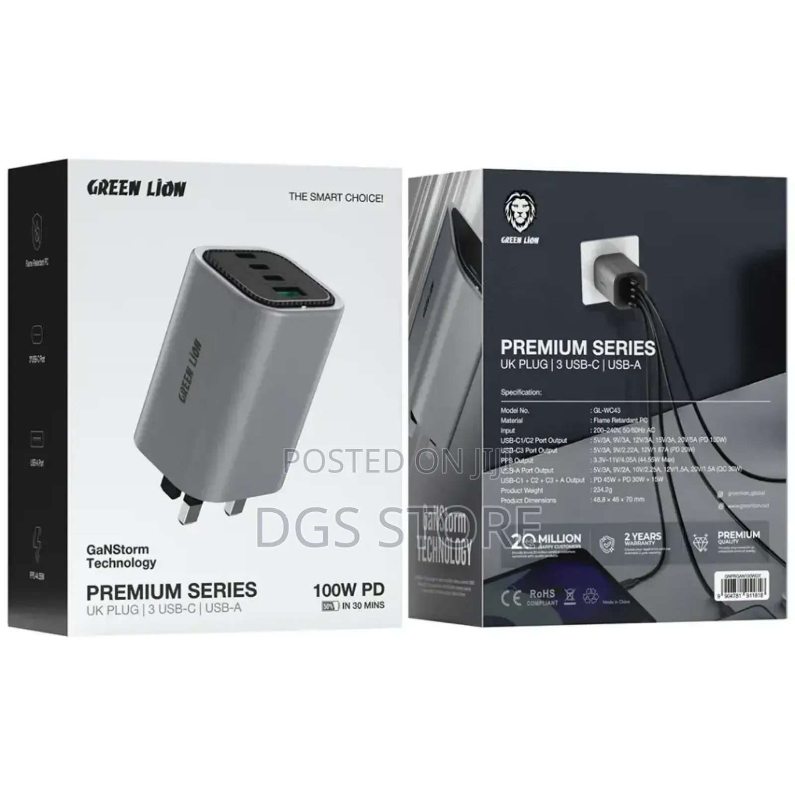 Green Lion Premium Series Ganstorm 100w Pd Charger