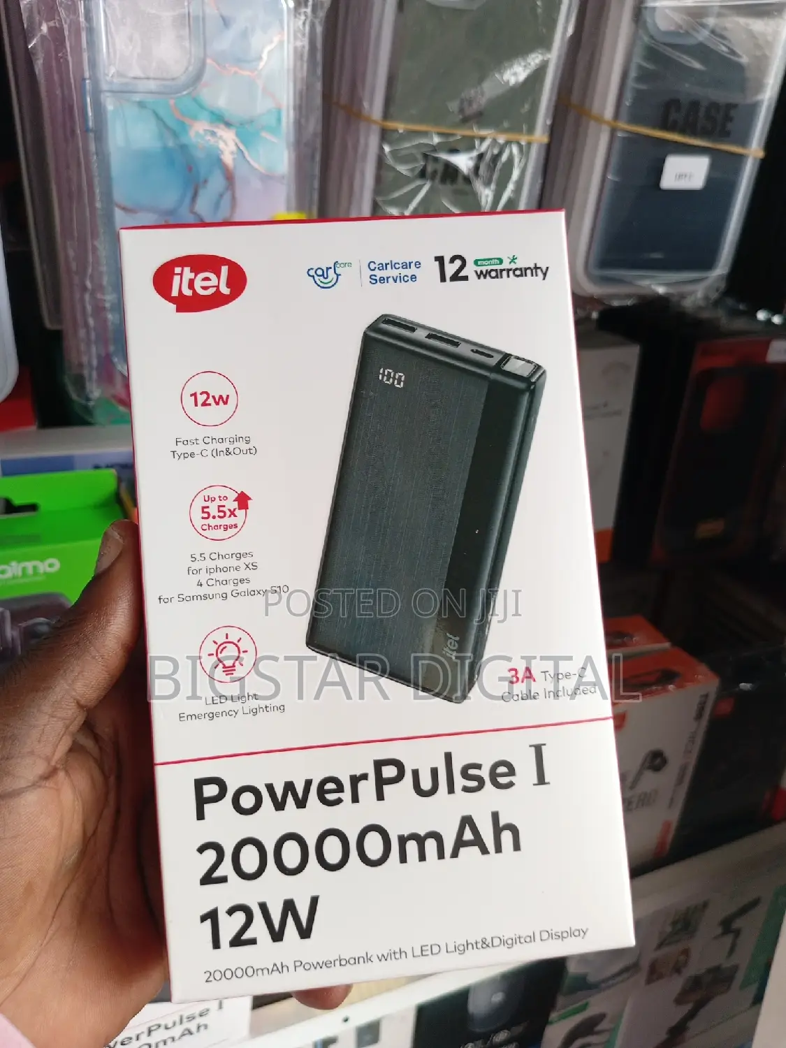 Itel Power Bank 20000mah 12w,3a Type-C Cable Included