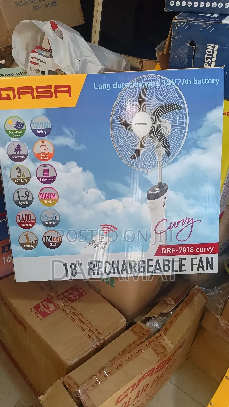 Qasa 18 Inches Rechargeable Standing Fan