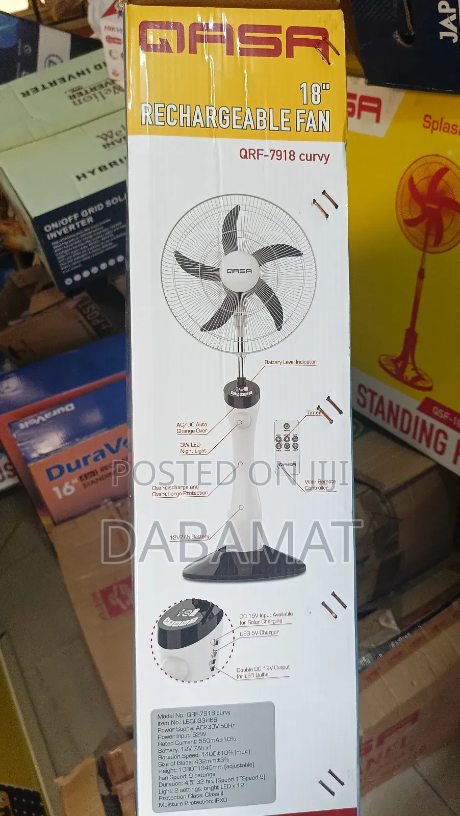 Qasa 18 Inches Rechargeable Standing Fan