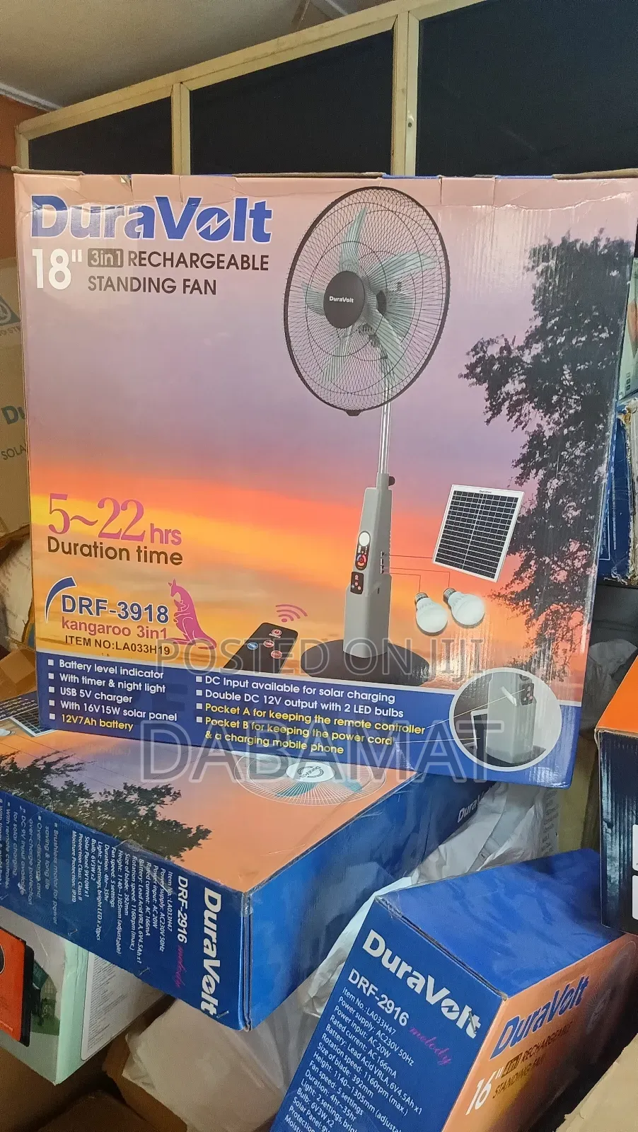 Duravolt 18 Inches Rechargeable Solar Fan