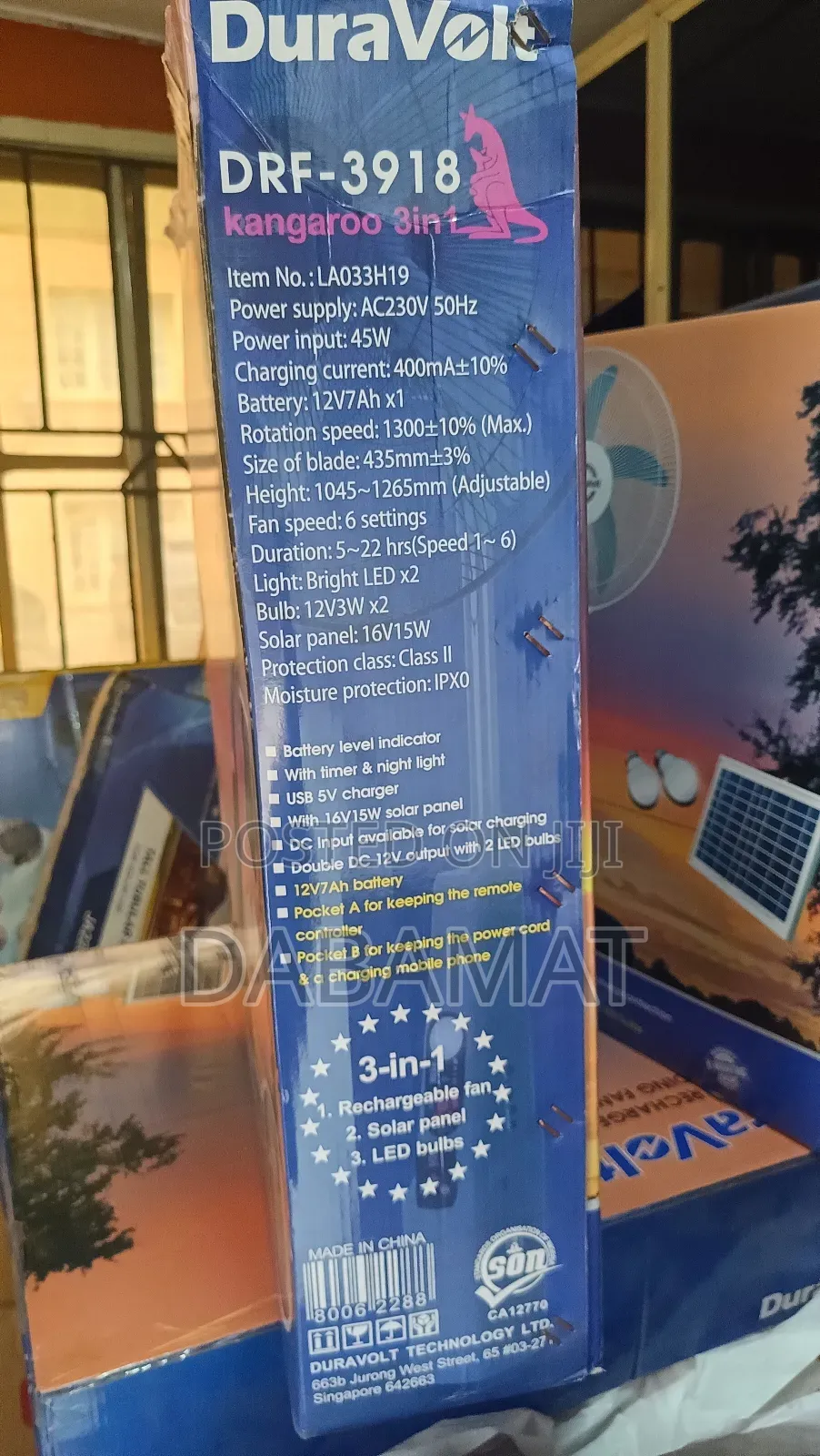 Duravolt 18 Inches Rechargeable Solar Fan