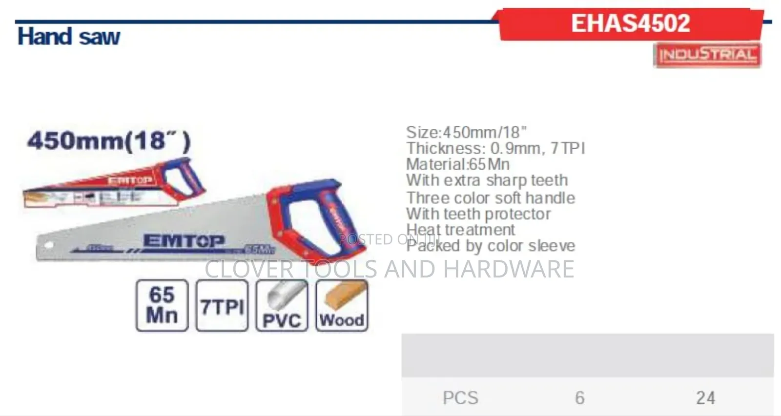 Emtop Ehas4502 Hand Sawheavy Duty Hand Saw for Wood Cutting 450mm