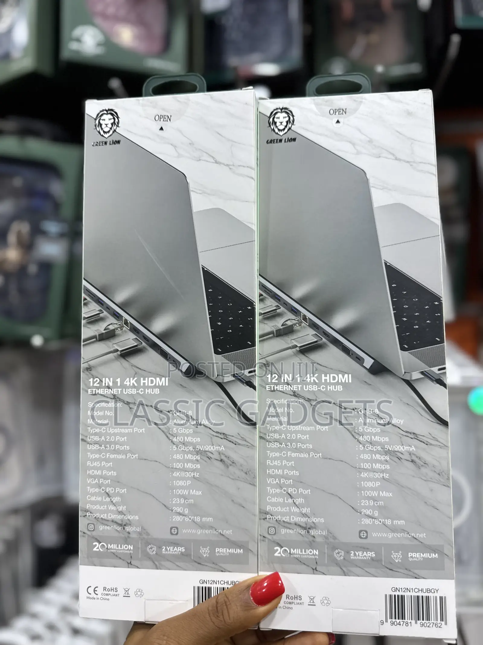 Green Lion 12-in-1 Hdmi Ethernet Usb-C Hub - Gray