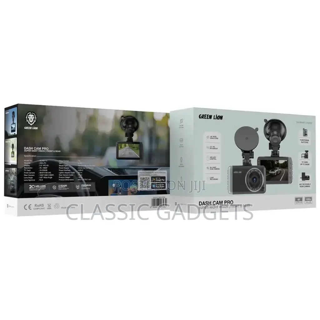 Green Lion Dash Cam Pro Front and Rear - Black