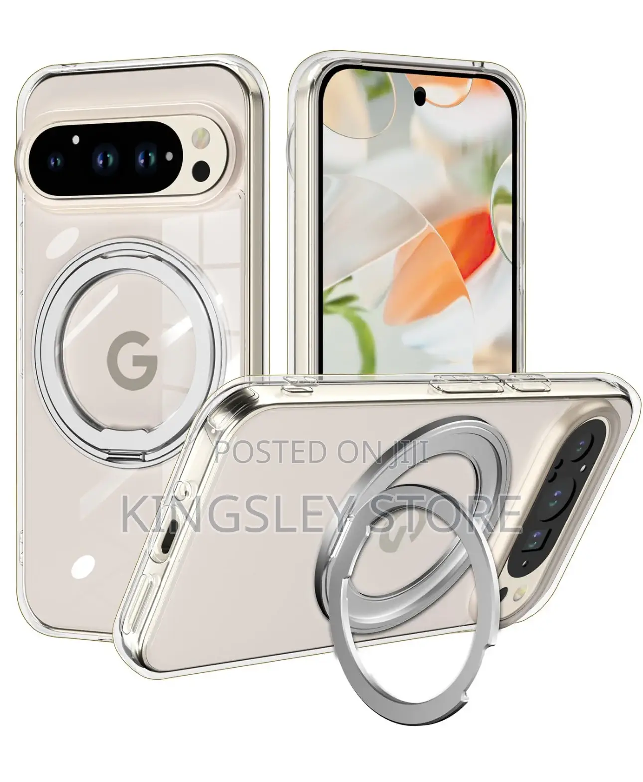 Google Pixel 9 Pro Xl Clear Case, Built in 360° Rotatable Ring Stand