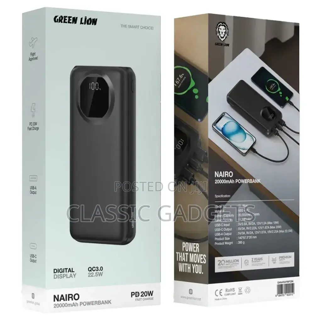 Green Lion Nairo 20000mah Power Bank Pd 20w - Black