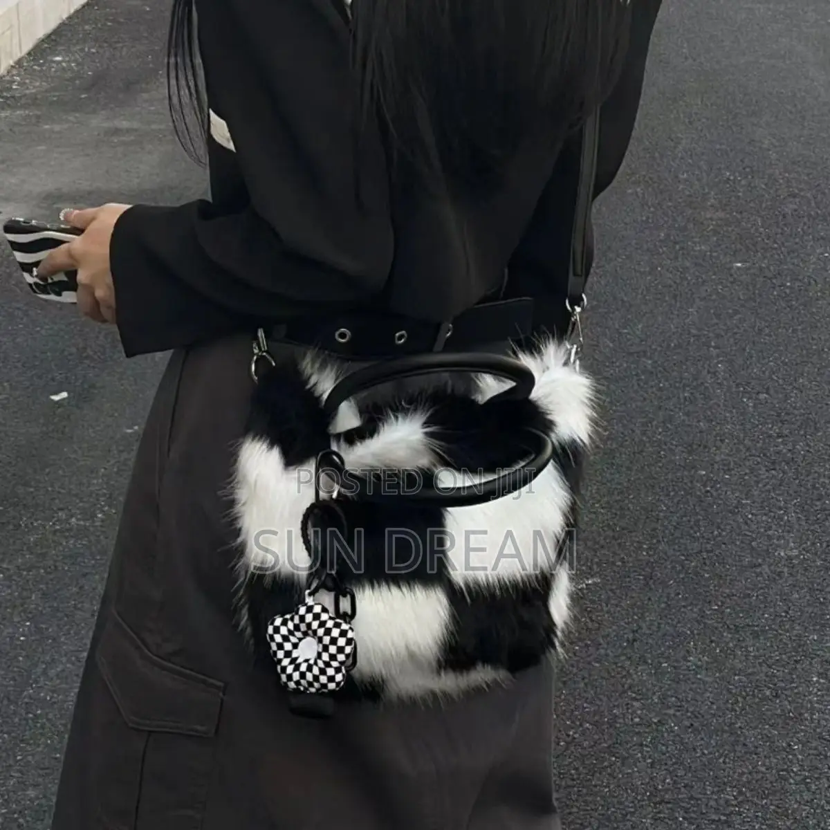 Black Furry Bag Lady Bag Woman Handbag