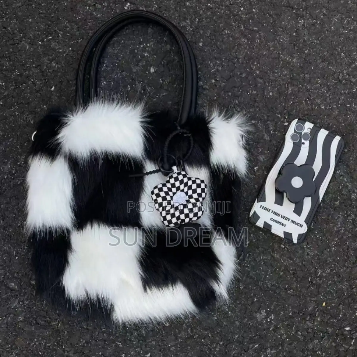 Black Furry Bag Lady Bag Woman Handbag