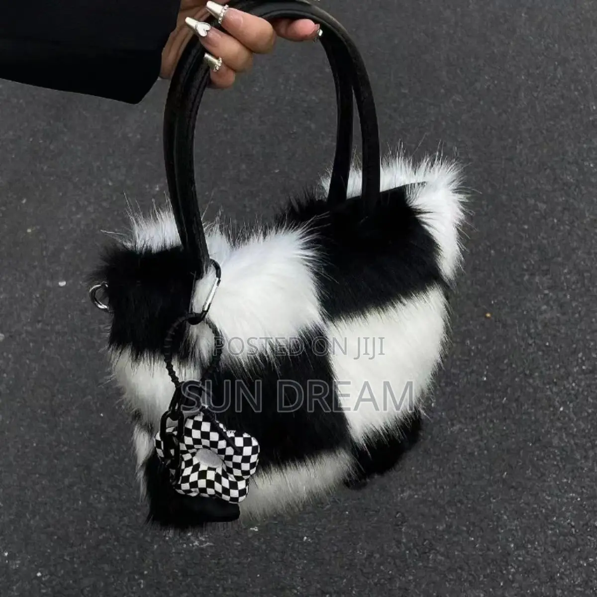 Black Furry Bag Lady Bag Woman Handbag