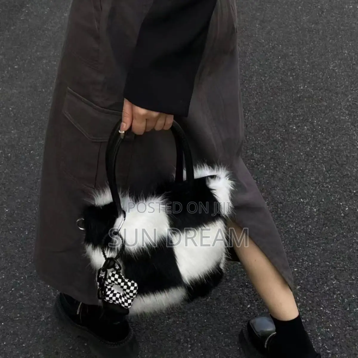 Black Furry Bag Lady Bag Woman Handbag
