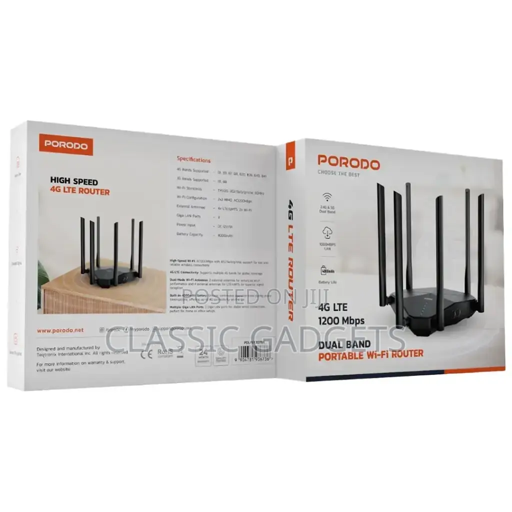 Porodo Dual Band Portable Wi-Fi Router - Black