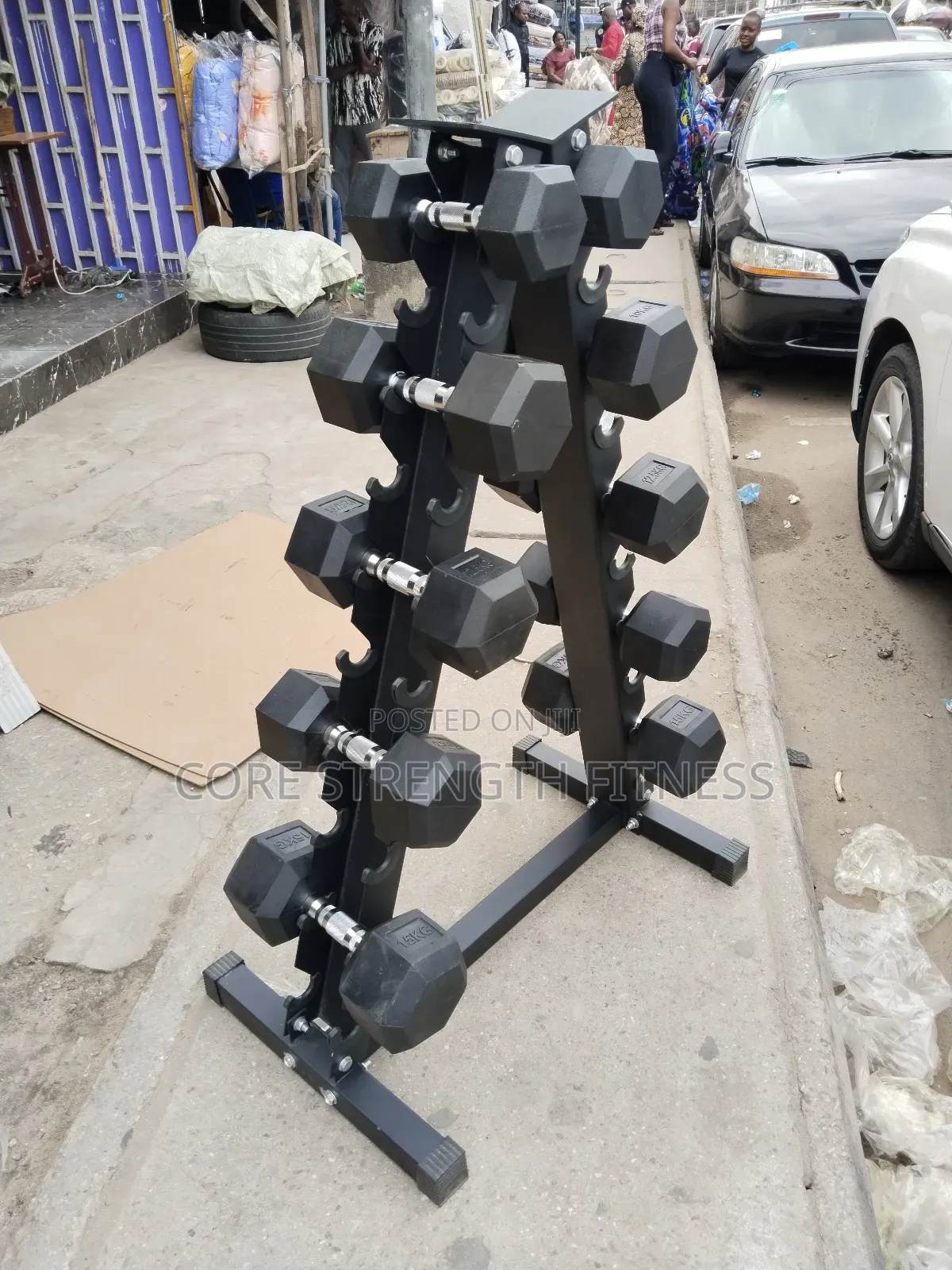 Complete Hexagon Dumbbell Set With Storage Dumbbell Rack