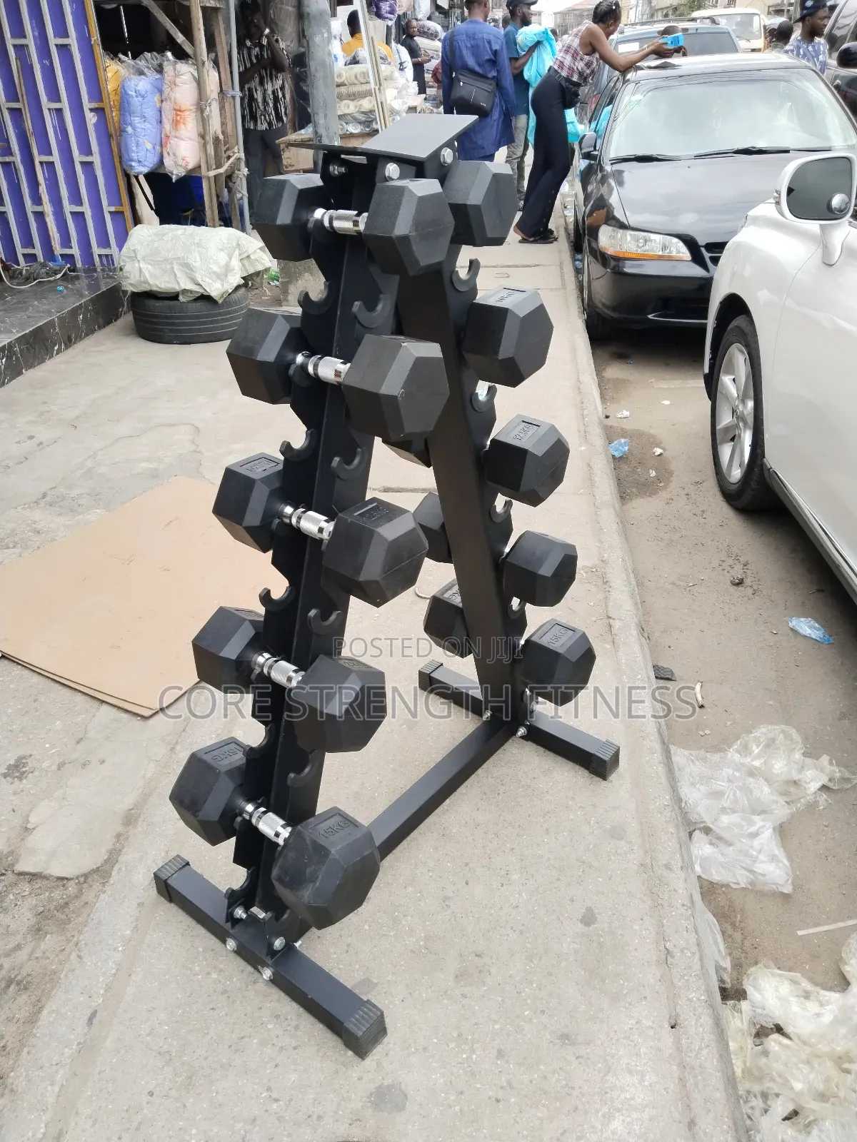 Complete Hexagon Dumbbell Set With Storage Dumbbell Rack