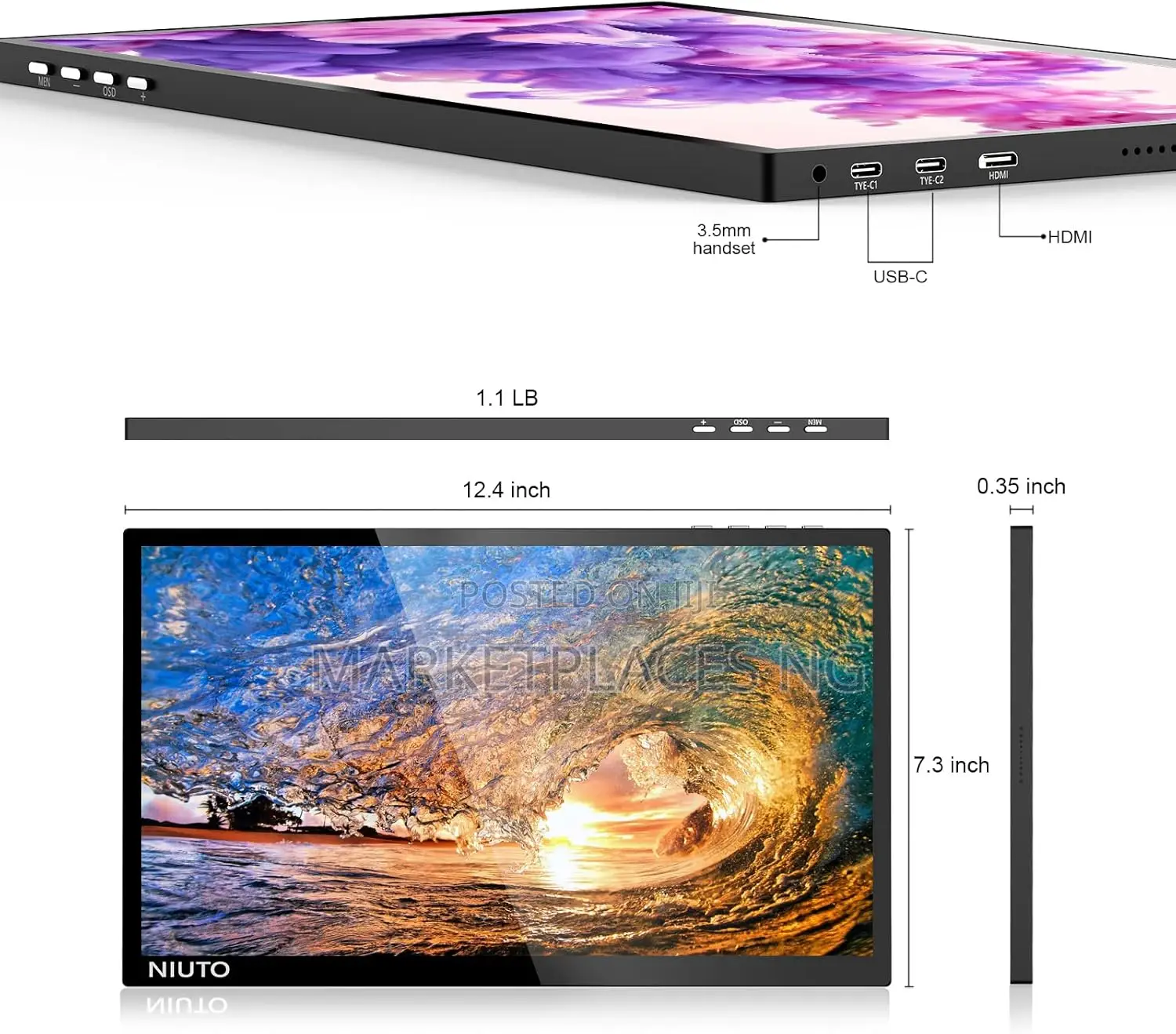 Niuto 13.3 Inch Portable Monitor – Full Hd Ips Usb-C Travel Display