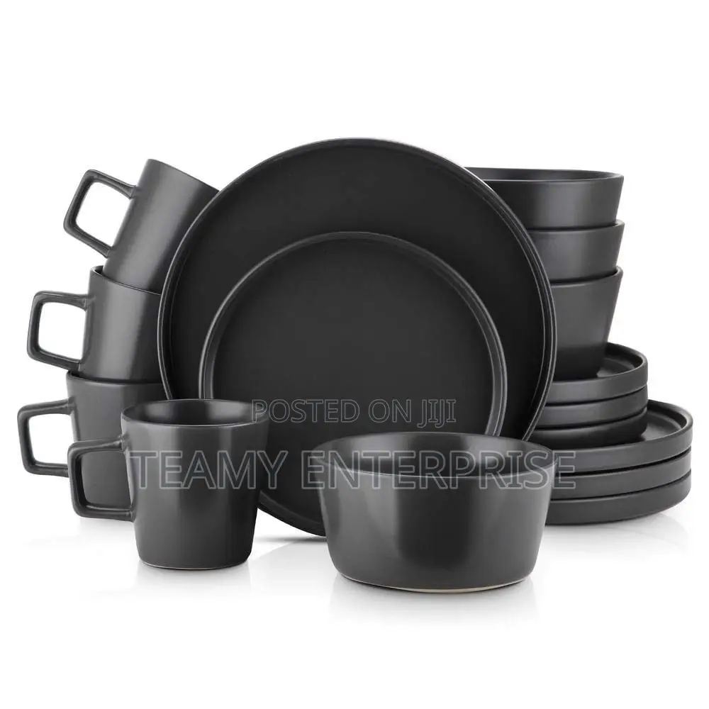16 PCS Dinner Set Black - Plates, Mini Plates, Cereal Bowls, Cups