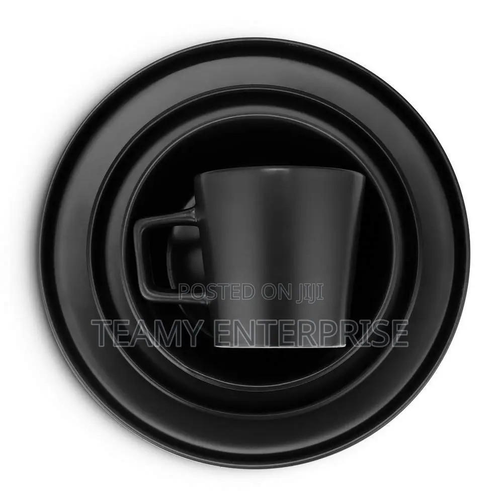 16 PCS Dinner Set Black - Plates, Mini Plates, Cereal Bowls, Cups
