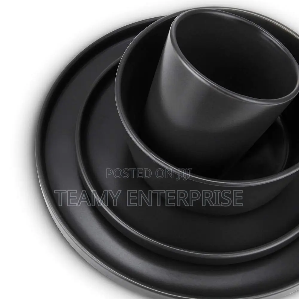 16 PCS Dinner Set Black - Plates, Mini Plates, Cereal Bowls, Cups