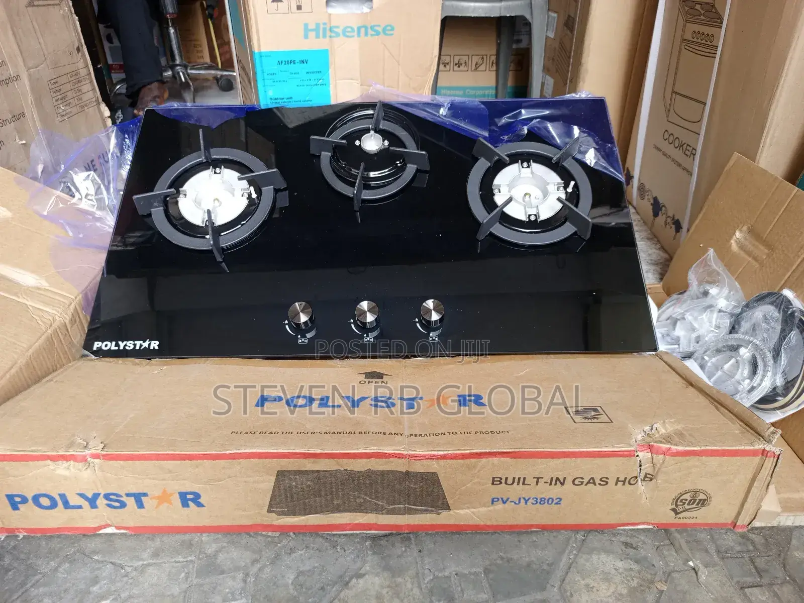 Polystar 3 Burner Built-in/Inbuilt Gas Hob With Tempered Glass -Jy3802