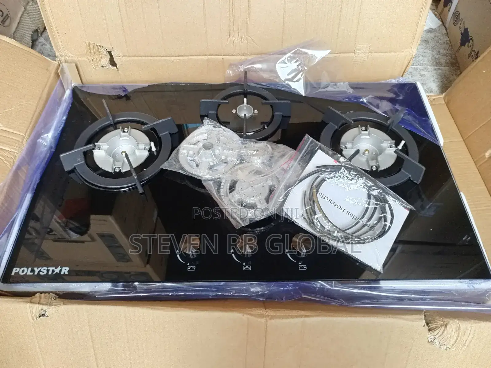 Polystar 3 Burner Built-in/Inbuilt Gas Hob With Tempered Glass -Jy3802