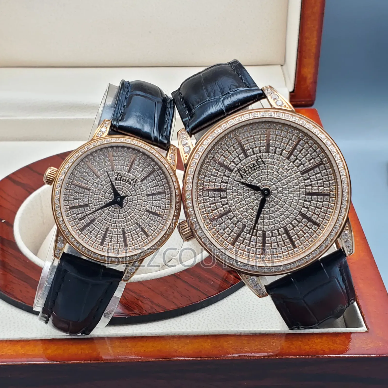 Original Piaget Unisex Iced Black Genuine Leather Watch