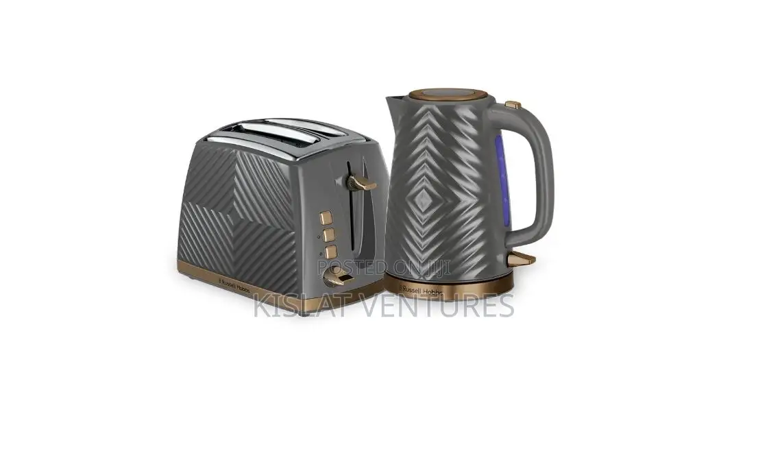 Russell Hobbs Groove Grey 2 Slice Toaster and 1.7liter Kettle