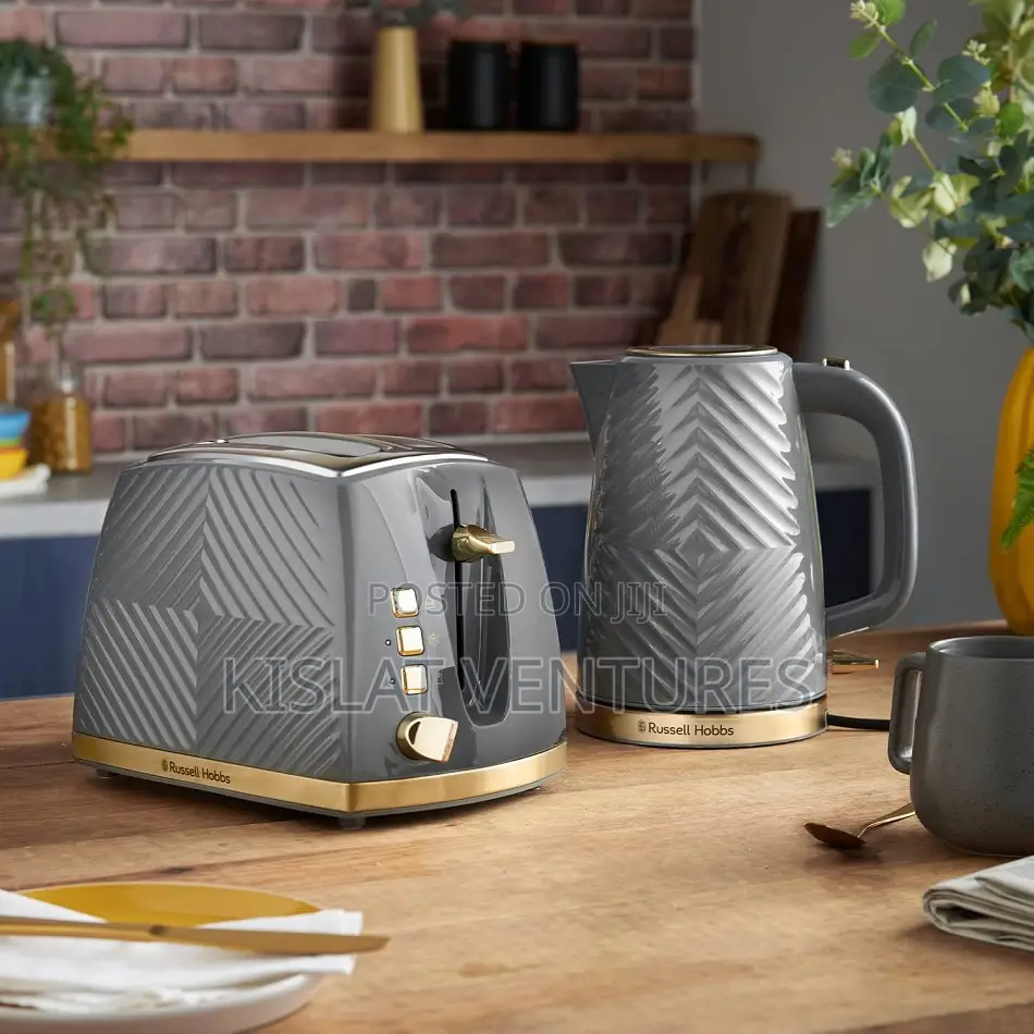 Russell Hobbs Groove Grey 2 Slice Toaster and 1.7liter Kettle