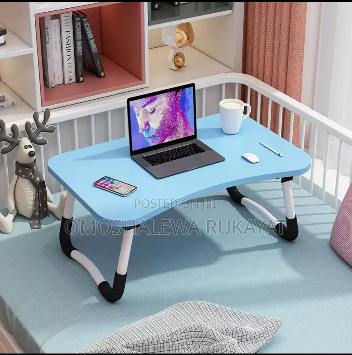 Foldable Laptop/Bed Table With Side Drawer and Cup Holder