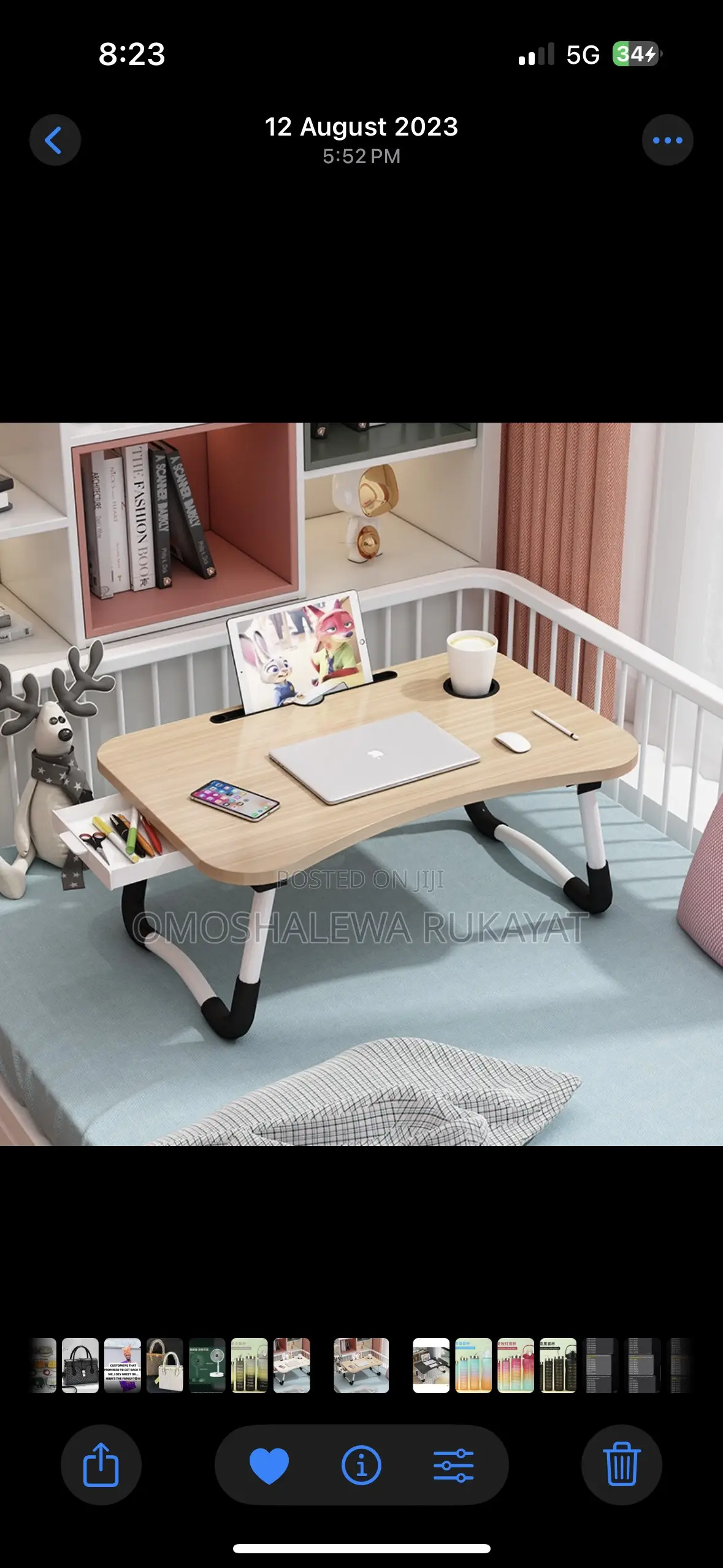 Foldable Laptop/Bed Table With Side Drawer and Cup Holder