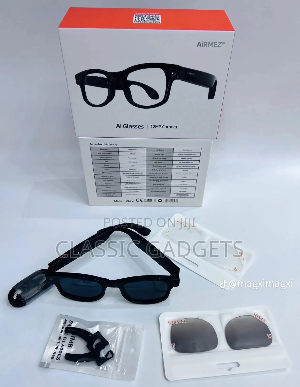 Airmez Al Sunglasses With 12 Mp Camera For Video , Audio Recording