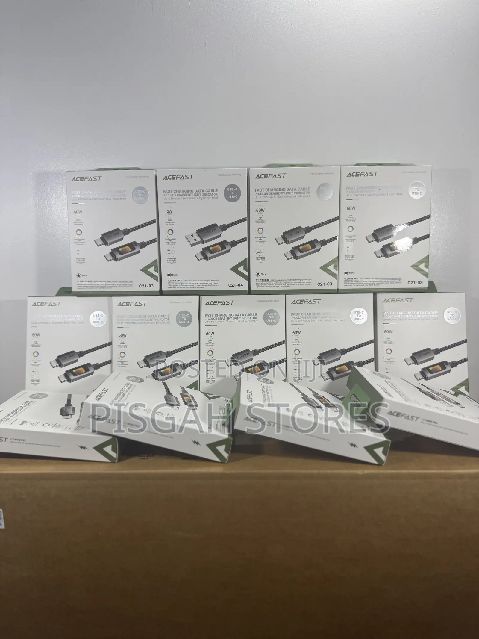 Acefast 60w Usb-C to C Fast Charging Data Cable With 7 Color Light