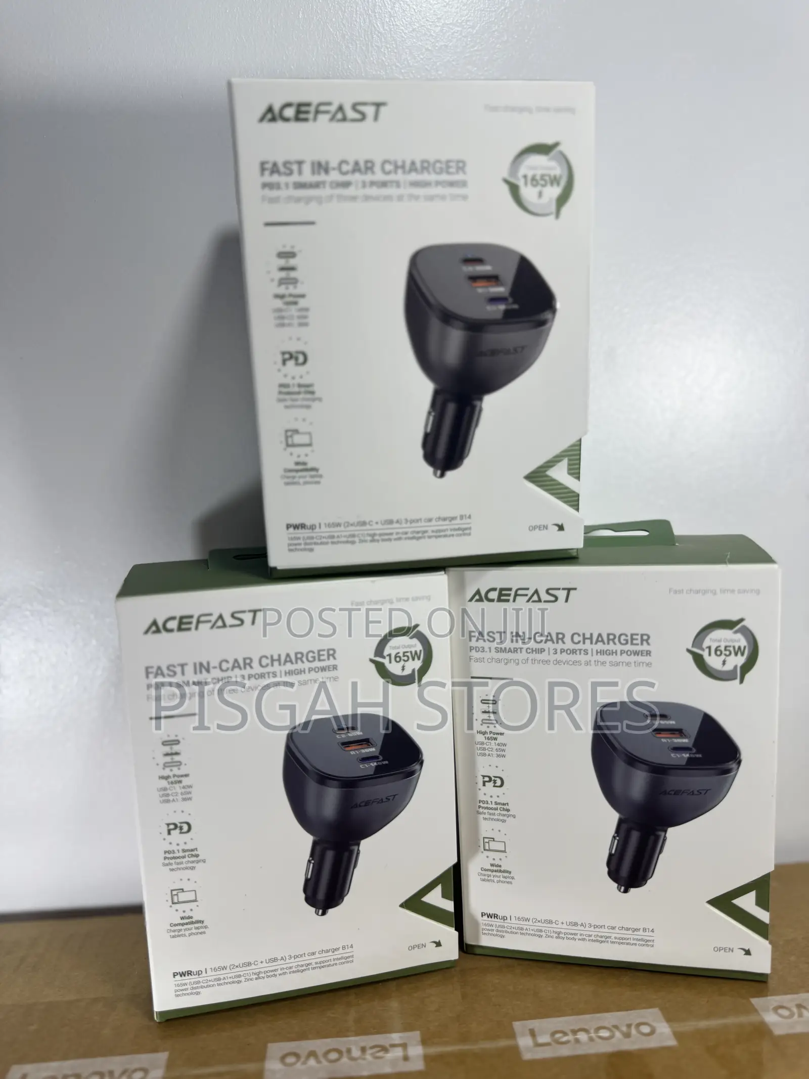 Acefast 165watts 3-Port Fast-in-Car Charger