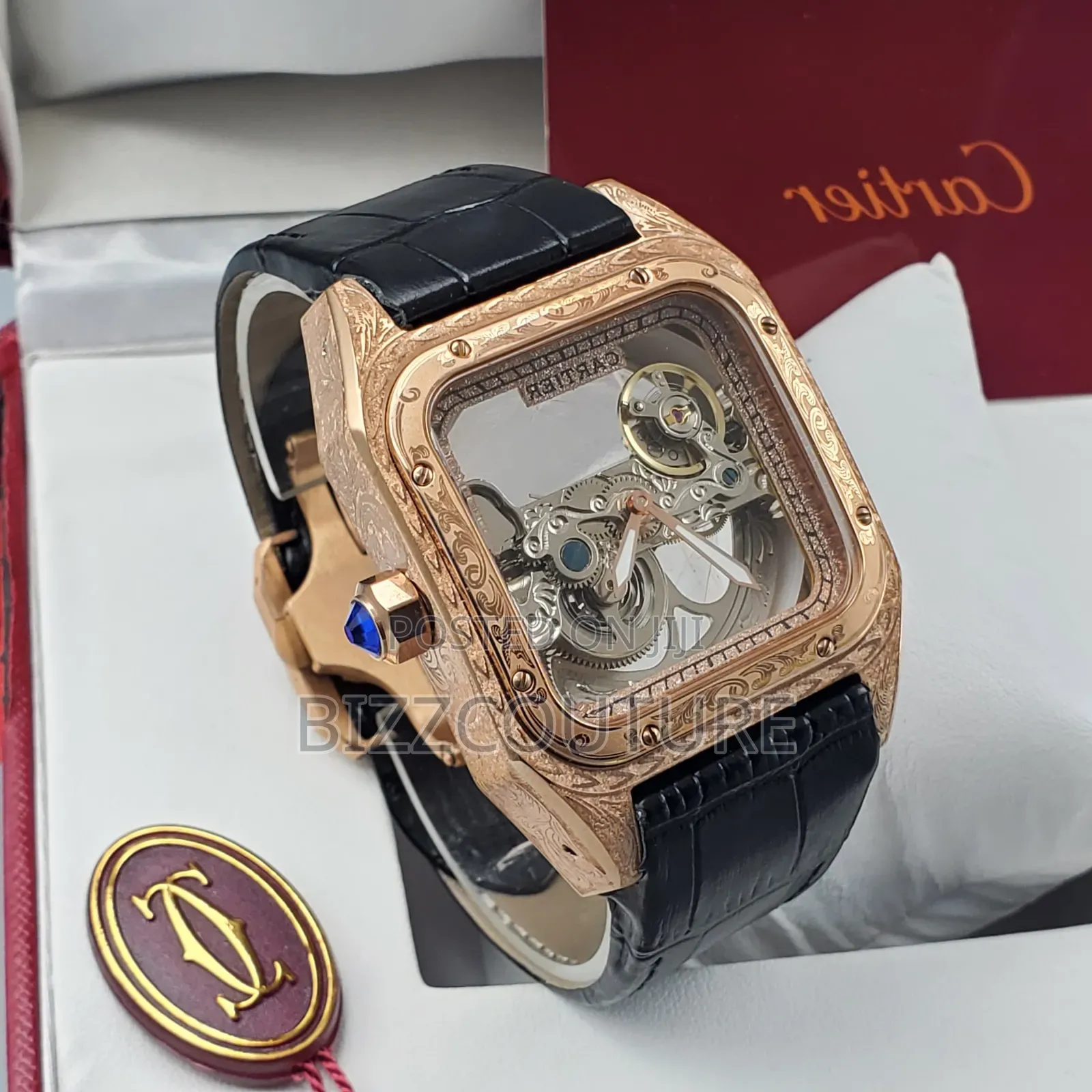 Original Cartier Mechanical Black Genuine Leather Strap Watch